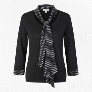 90s Vintage Talbots Black Polka Dot Silk Blend Scarf Neck Blouse Top Size Small